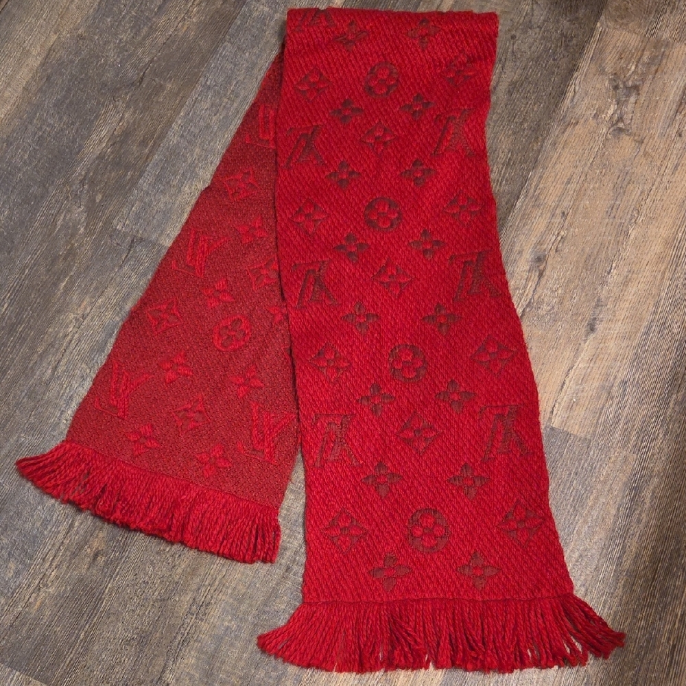 Louis Vuitton Burgundy Monogram Logomanja Knit Scarf 6% Silk 94% Wool